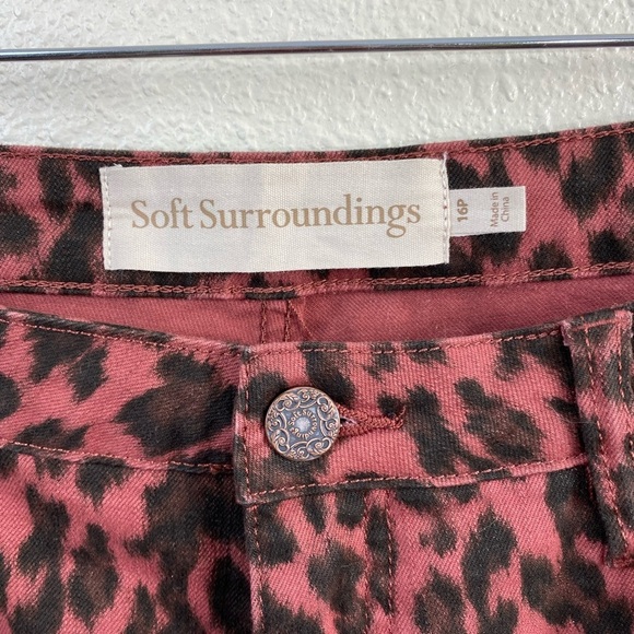 Soft Surroundings Jeans High Rise Leopard Skinny Brown Animal Print Pants 16 P - Picture 10 of 13